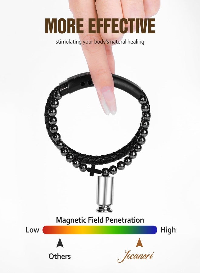 Jecanori Magnetic Cross Bracelet for Men, Black Braided Leather Bracelet With Black Obsidian,Christian Gifts for Men - Image 5